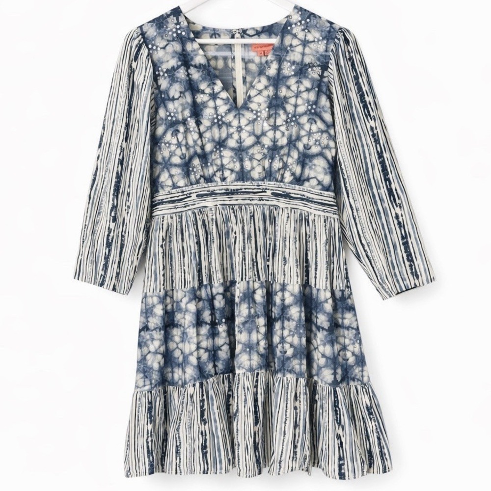 Not So Serious Medium Anthropologie‎ Tie Dye Blue Fit Flare Dress Festival Boho
